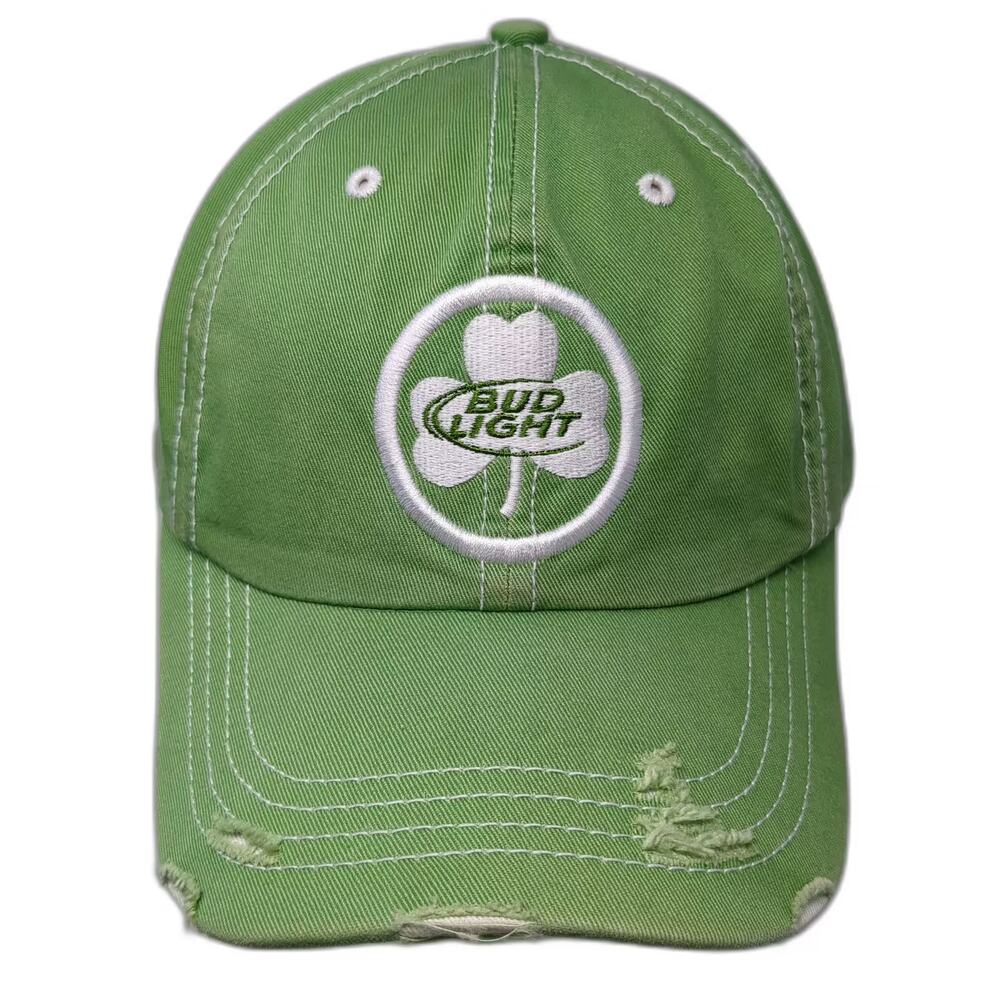Bud Light Green Baseball Cap OS Clover Shamrock Distressed Lucky You 2006 Hat